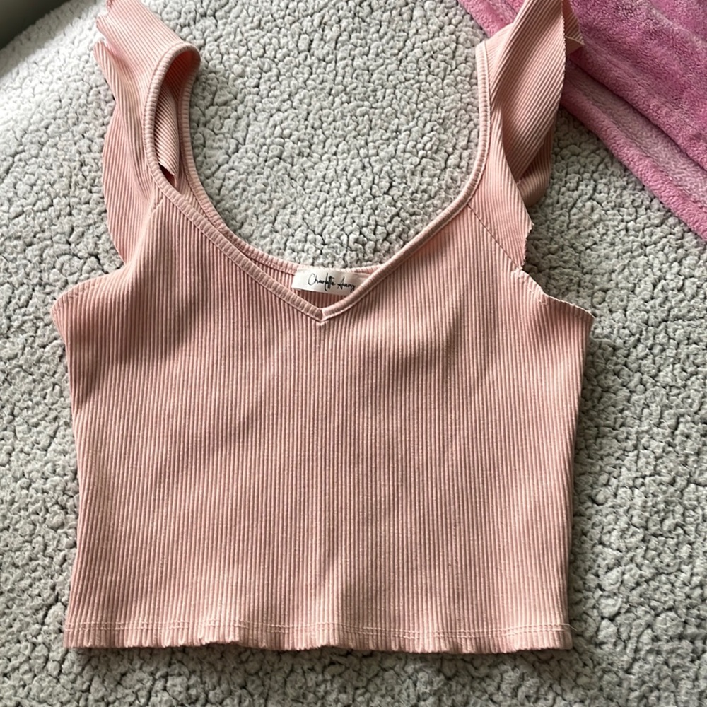 Brand New Pink cropped tank top with flare shoulders - Charlotte Avery